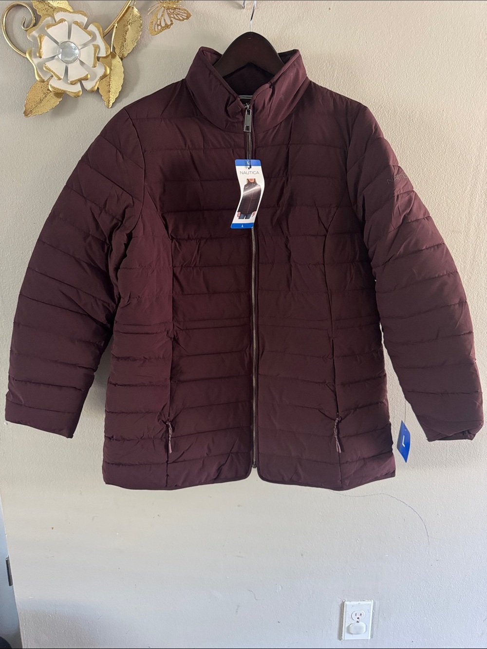 Nautica Women's Burgundy Quilted Puffer Jacket